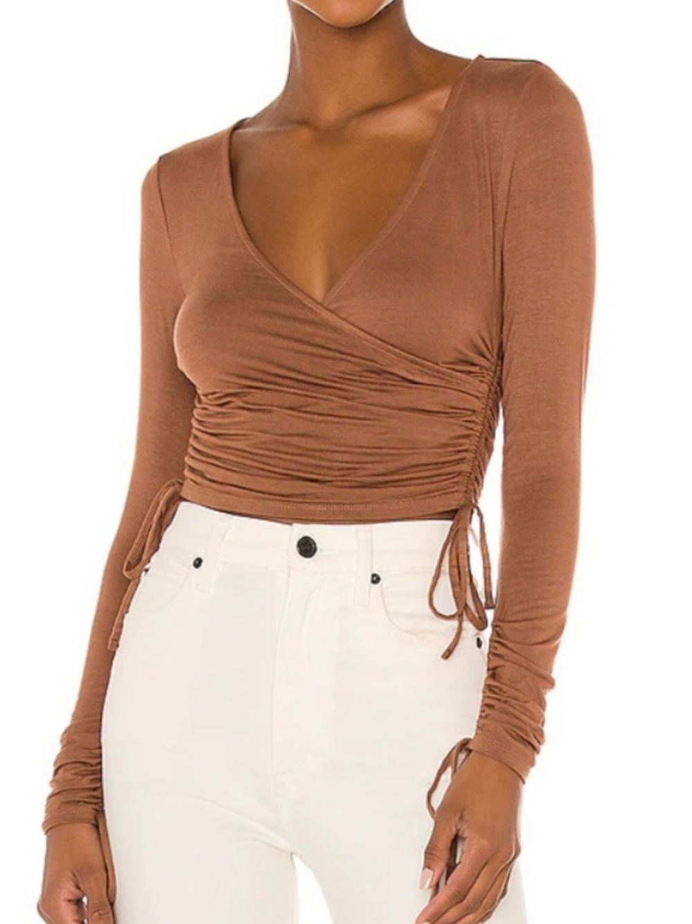 Lovers + Friends Brown Wrap Long Sleeve Top